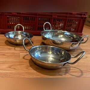 3 Hammered Stainless Steel Handmade Kadai,Balti Serving Dishes,Tableware,Pans